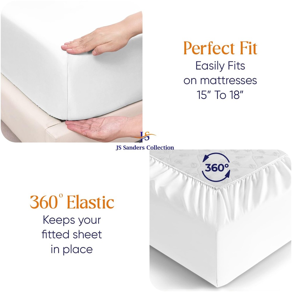 JS Sanders Top Split Head King Sheets Set - 4 Pcs, 100% Cotton Half Split Kin...