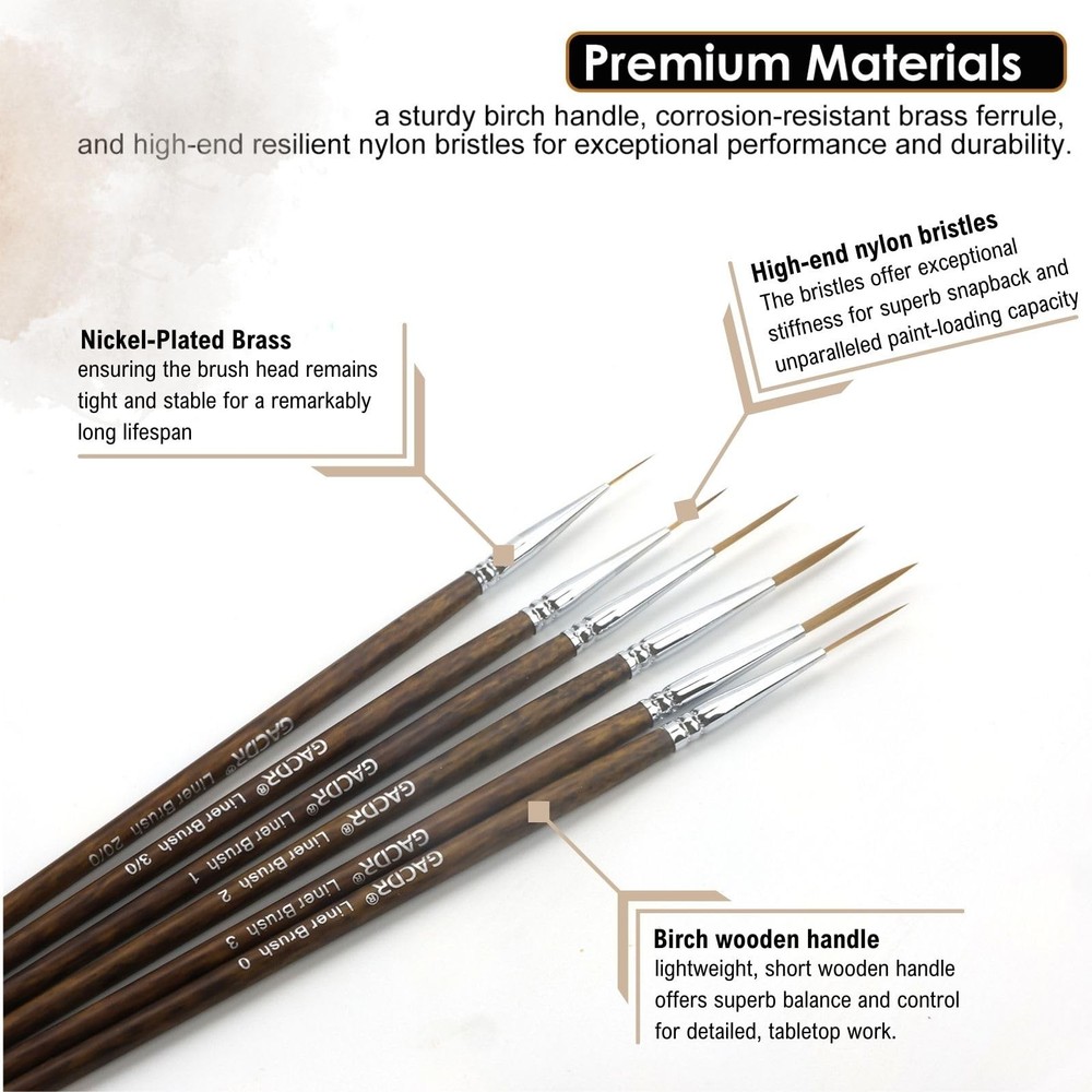 Rigger Liner Brushes 6 Pcs Extra Long Fine Tip Paint Brush Set Script Pinstri...