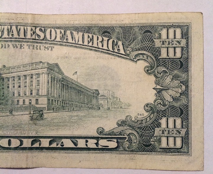 1990 $10 FRN ERROR INK SMEARED