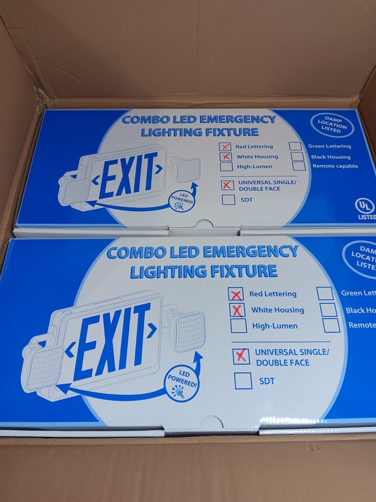 Case/6 Combo LED Emergency Exit Sign Lighting Fixtures w External Lights ~NEW~