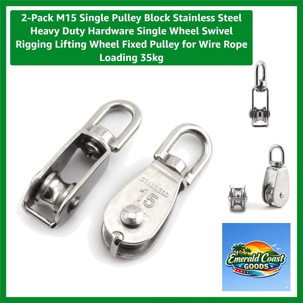 2-Pack M15 Single Wheel Stainless Steel Rigging Block - Swivel Functionality