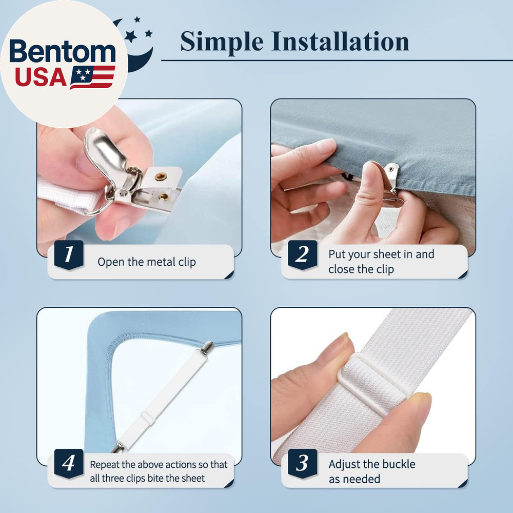 Bed Sheet Straps, Adjustable Elastic Fitted Sheet Corner Holders Straps to Stay