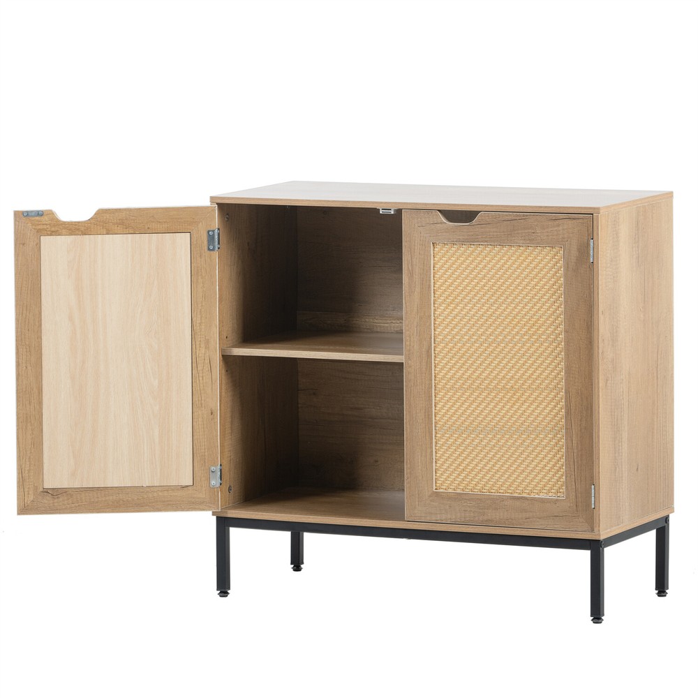 Set of 2 Rattan Storage Cabinets Kitchen Sideboard Buffet Cupboard Console Table