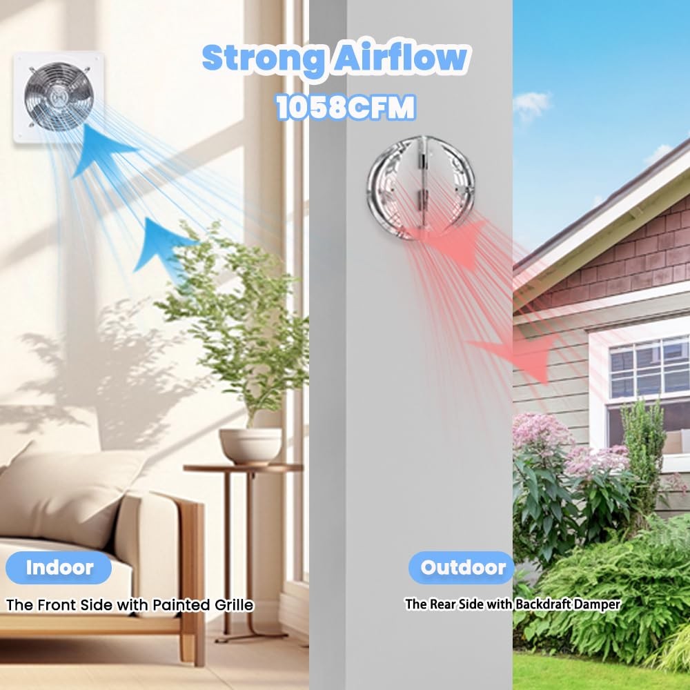 10" Kitchen Exhaust Fan with Variable Speed Controller, 1058CFM Wall Mount Ve...