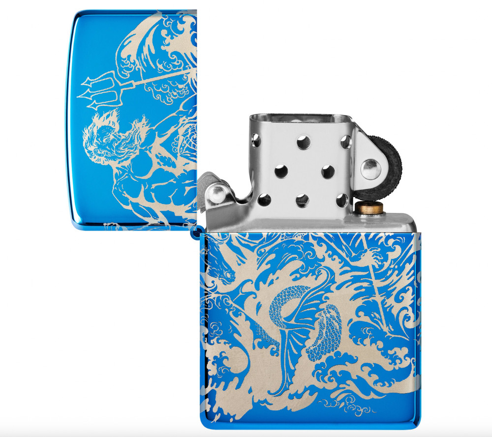 Zippo Windproof Lighter, Atlantis Design on High Polished Blue, 48787, NIB