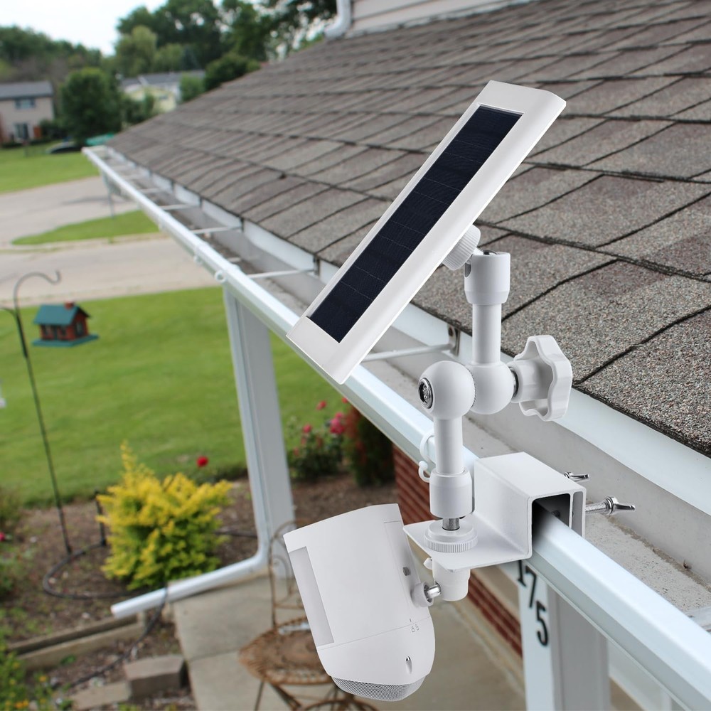2-in-1 Gutter Mount for Solar Panel, Stick Up Cam Battery, Spotlight White