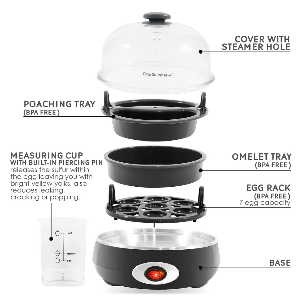 EGC007CHC# Rapid Egg Cooker, 7 Easy-To-Peel, Hard, Medium, Soft Boiled Eggs, ...