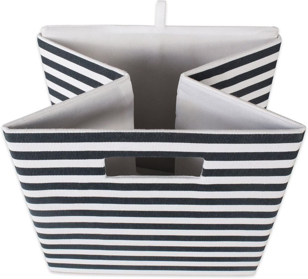 Collapsible Polyester Storage Cube, Pinstripe, Black, Large