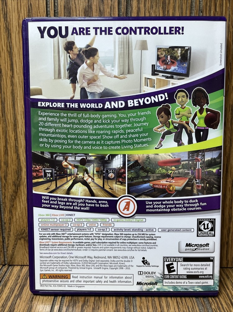 XBOX 360 Kinect Sensor Bar 1414 w/ Kinect Adventures Nike + Kinect Training Nice