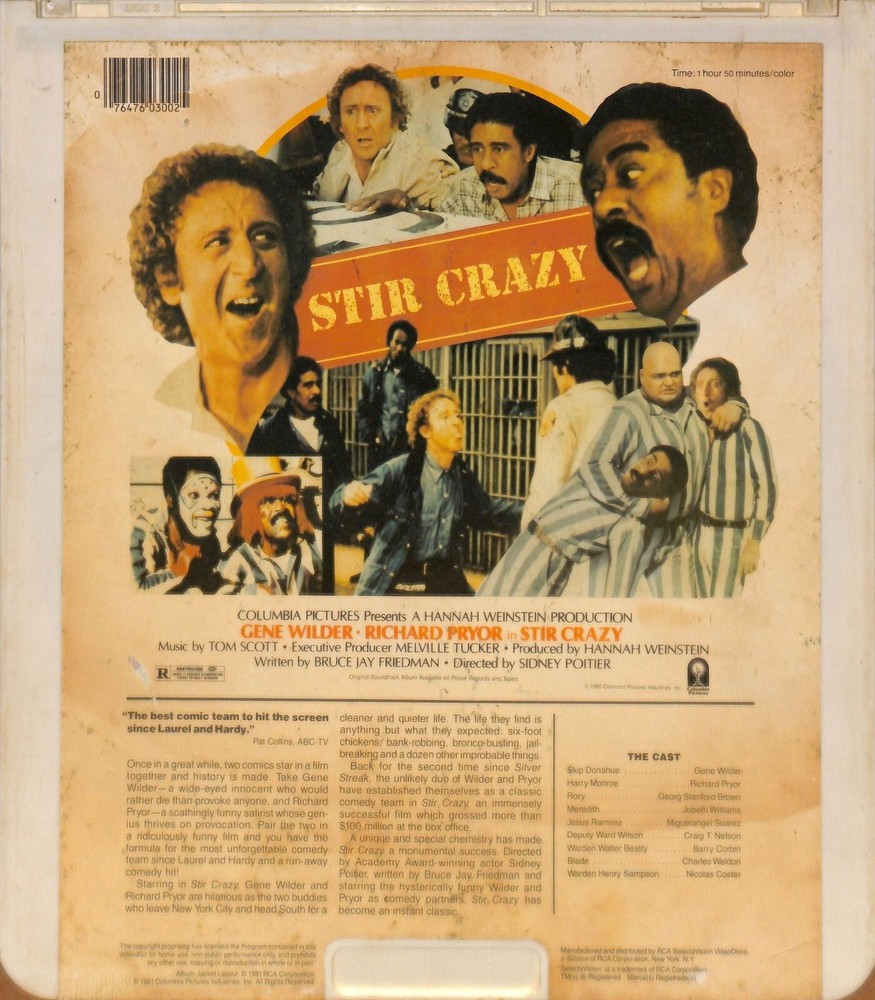 Stir Crazy (1980) Vintage CED RCA SelectaVision VideoDisc TESTED WORKING