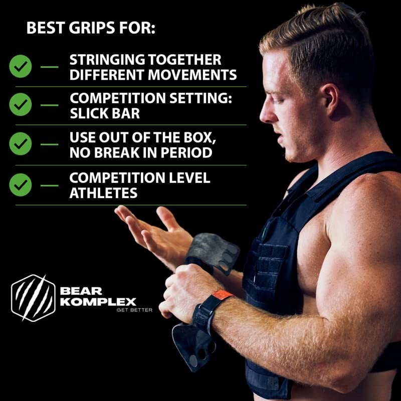 Bear KompleX - Cross Training Grips, Pull Up Hand Large, Grey & Orange
