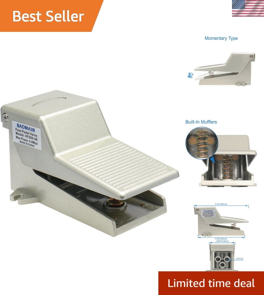 Compact Pneumatic Foot Control Valve - Touch Operated, 2 Position Foot Switch