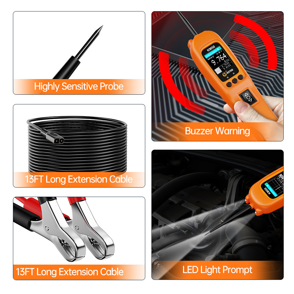 KM50 Electrical Circuit Tester Power Detection Auto 12V 24V Powerscan Voltmeter