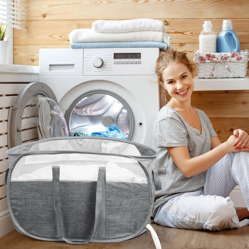 Collapsible Laundry Baskets, Tear Proof Pop Up Horizontal, Gray