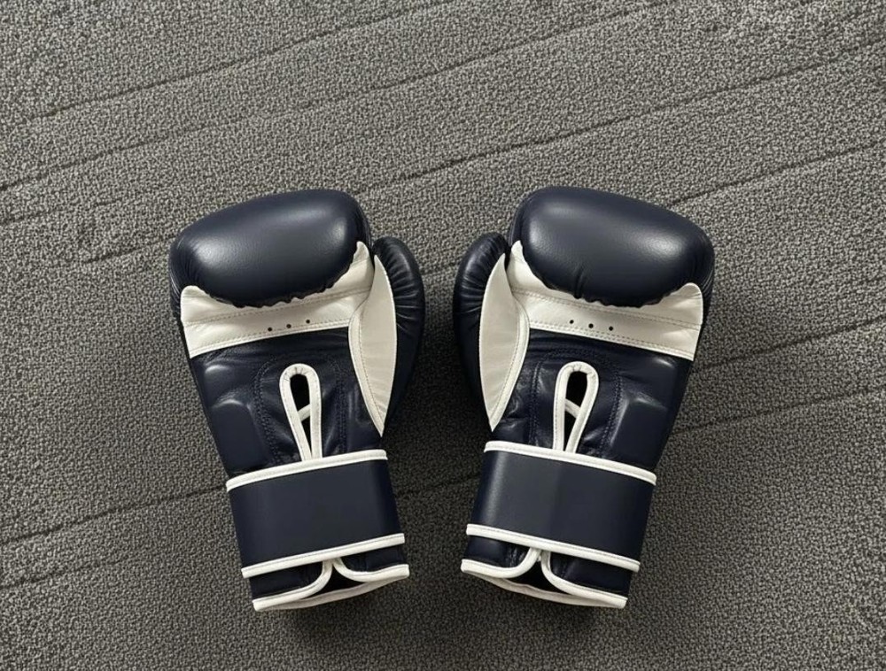 Fly Boxing Training Set - Navy Blue Leather Gloves, Head Guard & Groin Protector