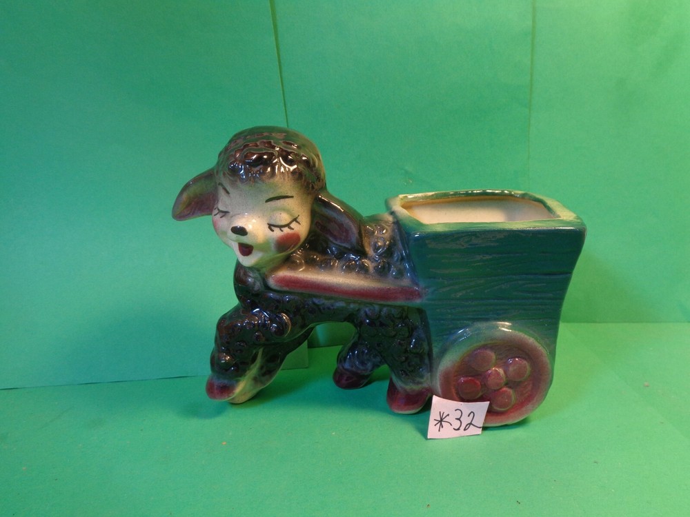 Black Lamb Pulling Cart Planter (Used/EUC)