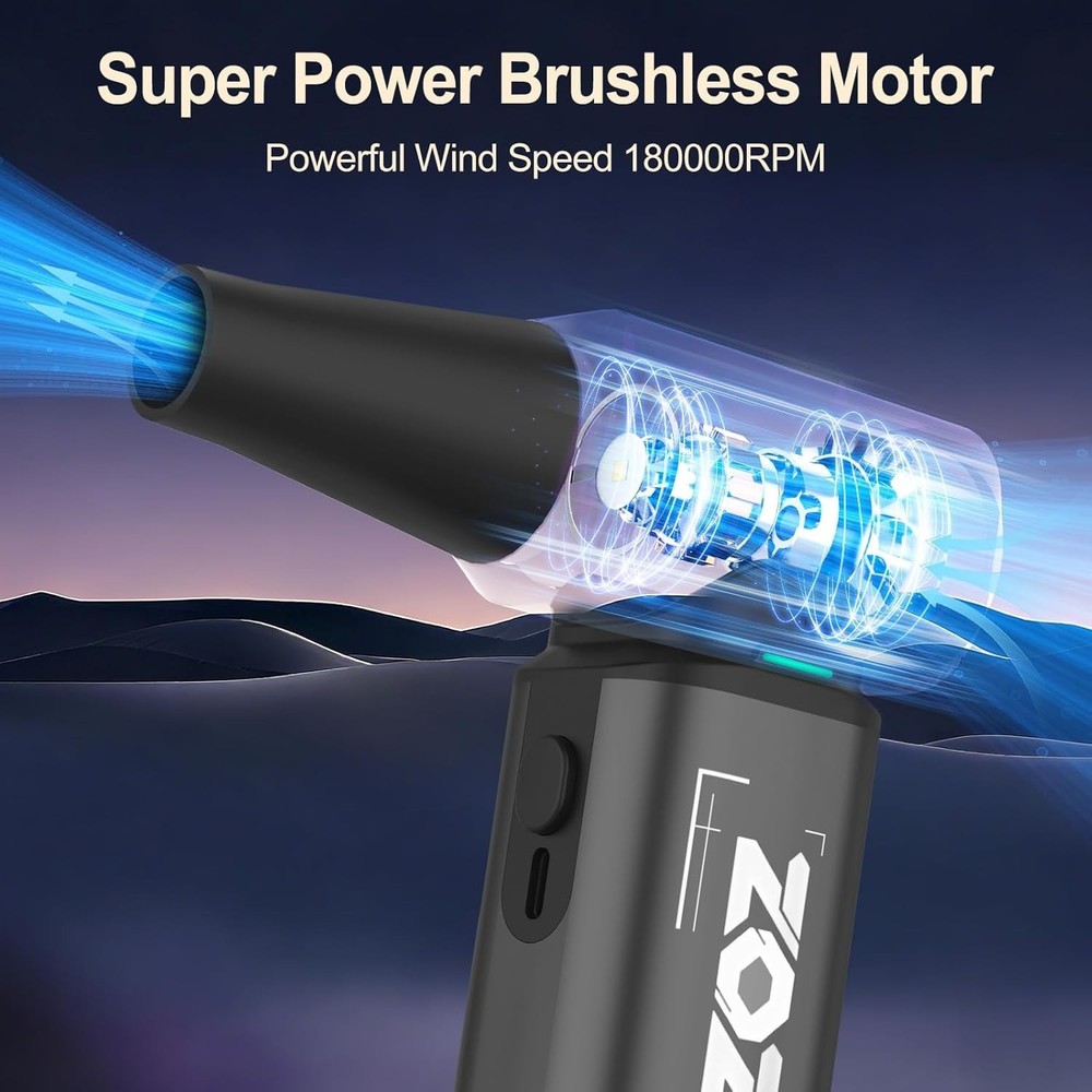 Lightweight Electric Air Duster with Brushless Motor - Fast Charging & Versatile
