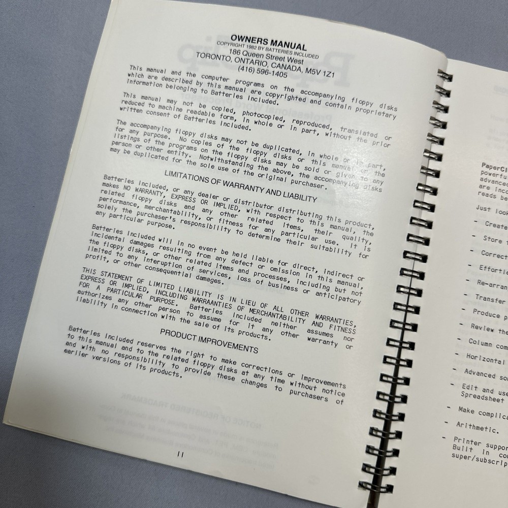 PaperClip Professional Word Processor PET,CBM Commodore 64 Owners Manual Only