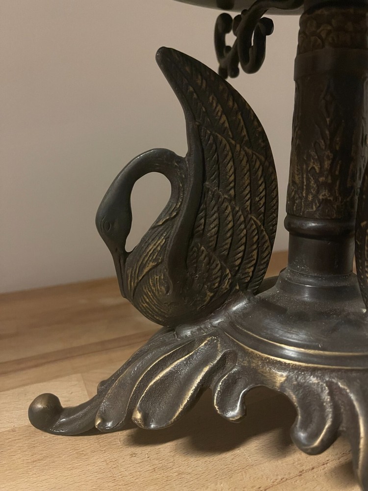 Metallic Bronze 3 Swans Large Centerpiece Compound Bowl - Age Unknown