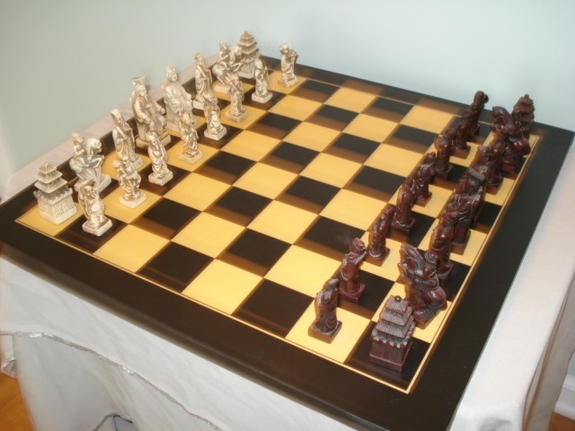 HAND CARVED BONE CHESS SET ASIAN THEME