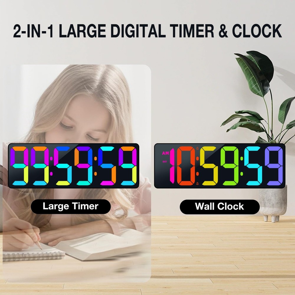 17.2" Large Digital Timer Wall Clock with Remote Control, Count Down Up Digit...