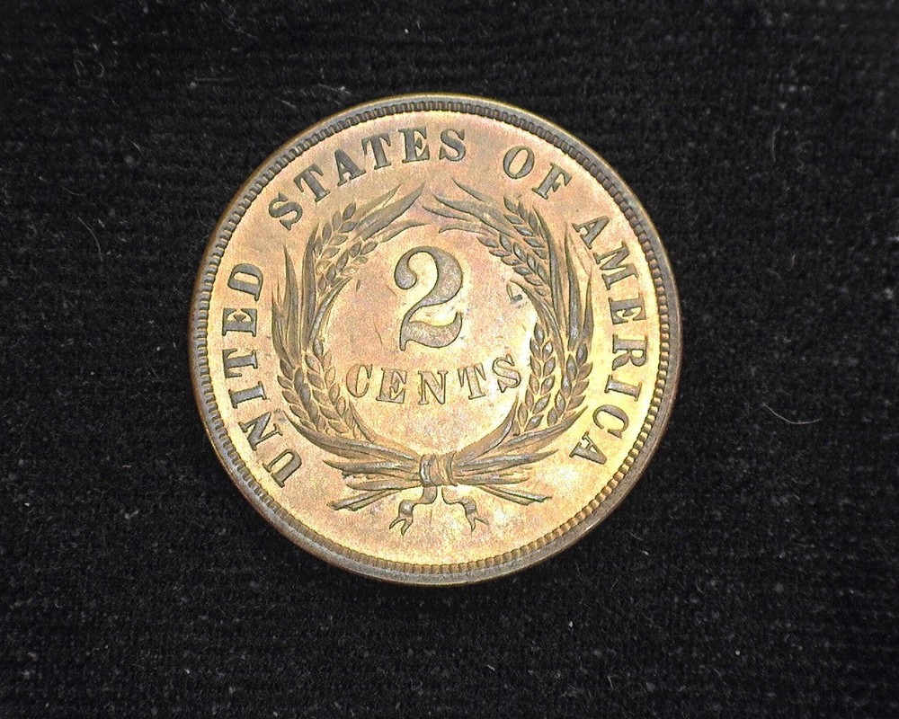 HS&C: 1867 Two Cent Piece Mostly red. BU - US Coin