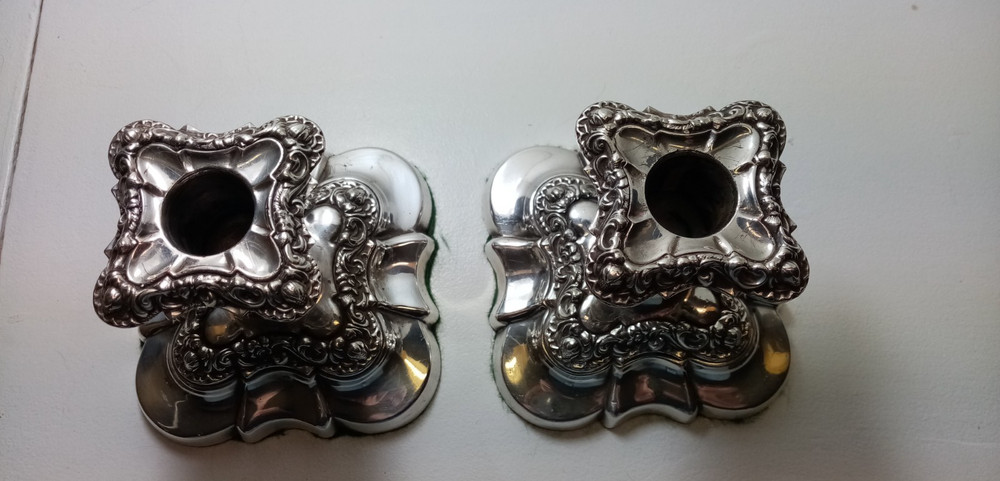 antique silver plate candle sticks HB stamped
