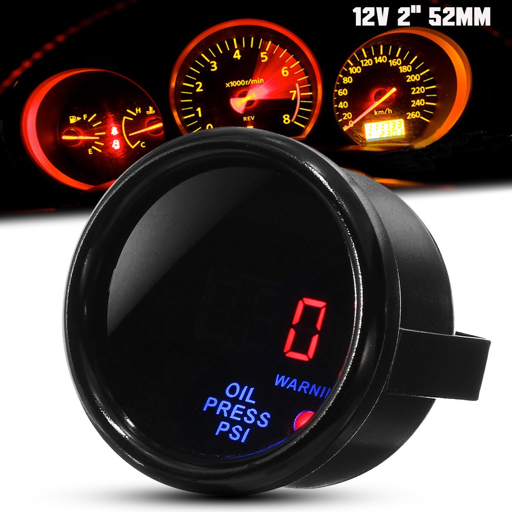 2" 52mm Digital LED Electronic Oil Pressure Gauge + Sensor Meter Kit Universal
