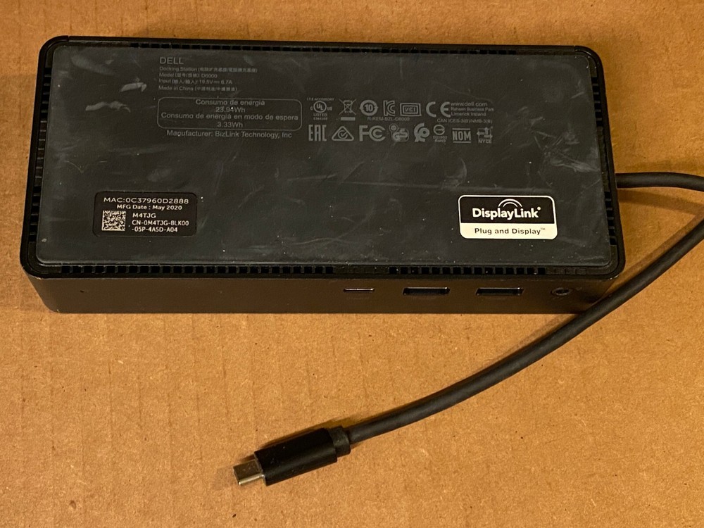 Dell D6000 Universal USB-C Docking Station, Display Link 4K Dock HDMI Ethernet