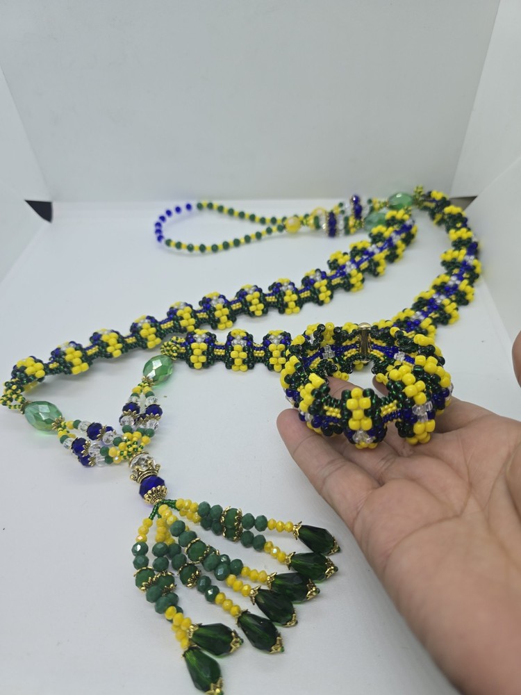 Set de collar e idde ORULA CON YEMAYA Deluxe Tejido