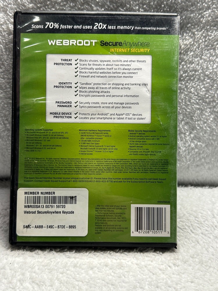Secure Anywhere Internet Security Webroot Software Disc And Case Used Condition