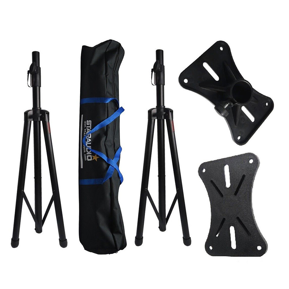 Pair Universal Speaker Stands Adjustable Tripod Pole Mounts One Nylon Carry Bag
