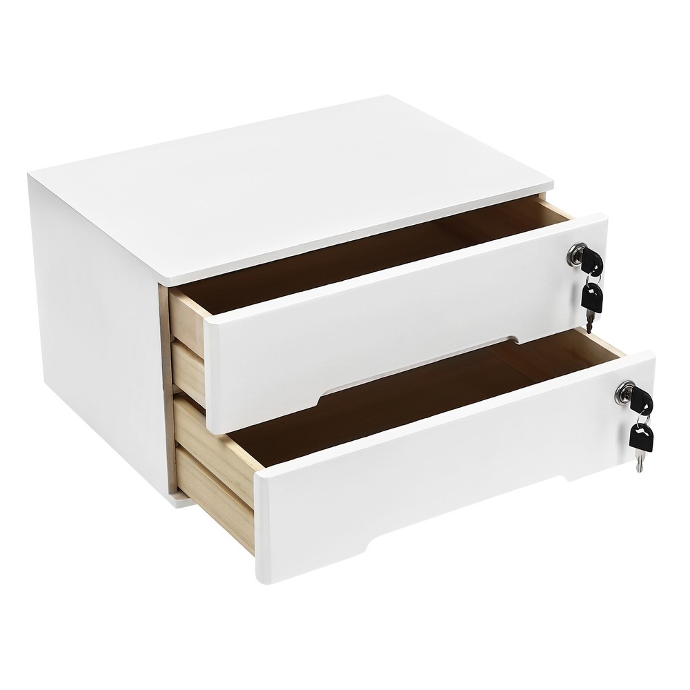 Compact Lockable 2-Drawer Wood Desktop Storage Cabinet with Keys