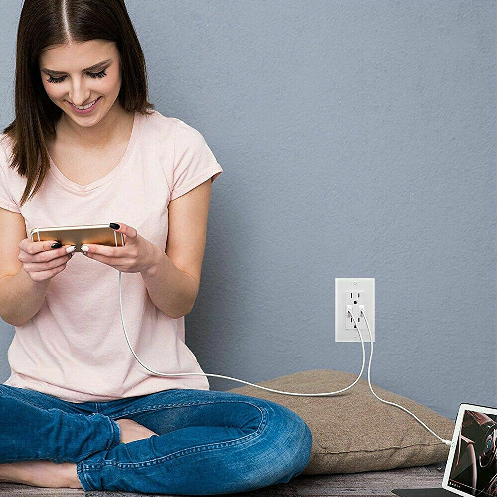 Dual USB Wall Outlet Fast Charger Port Socket Electrical Receptacles Panel Lot