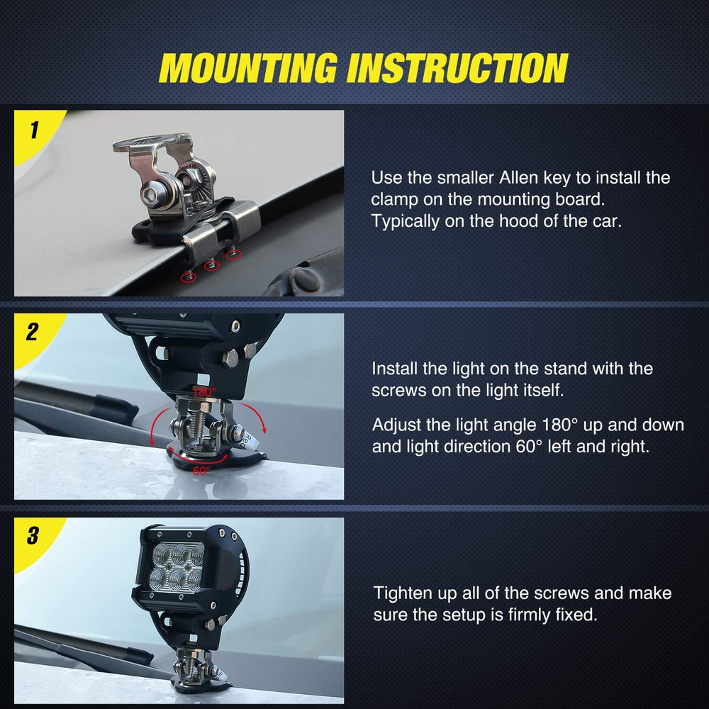 2PCS Pillar Hood Led Work Light Bar Mount Bracket Clamp Holder Offroad Universal