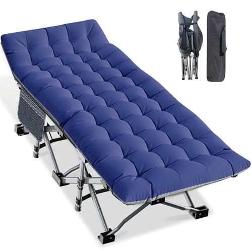 Folding Camping Cot, Extra Wide Heavy Duty Sleeping Cots 1 Oversized Blue Gray