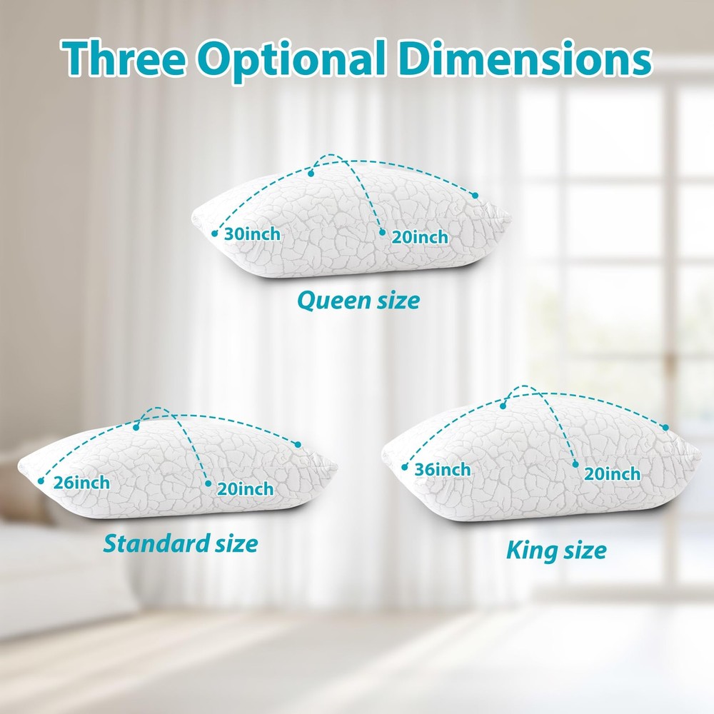 Cooling Pillows for Sleeping 2 Pack, Adjustable Shredded Memory Foam Pillows ...