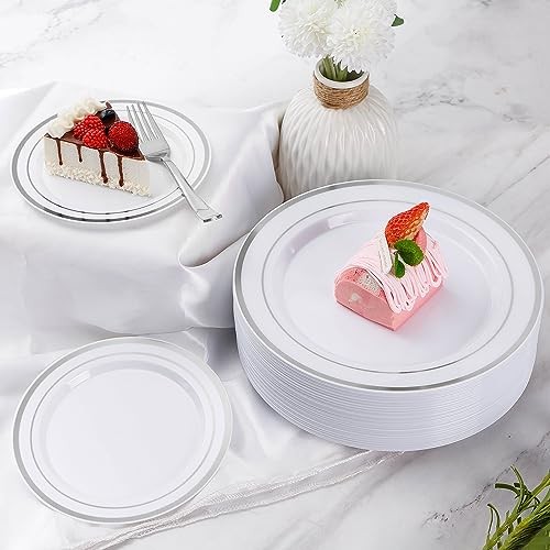 300-Piece Disposable Dinnerware Set for - Plastic Plates, 50 Guests Silver