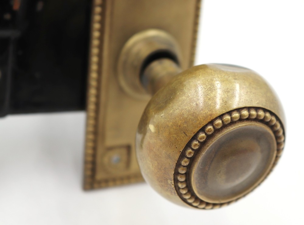 Vintage Solid Brass Beaded Entry Door Knob Set