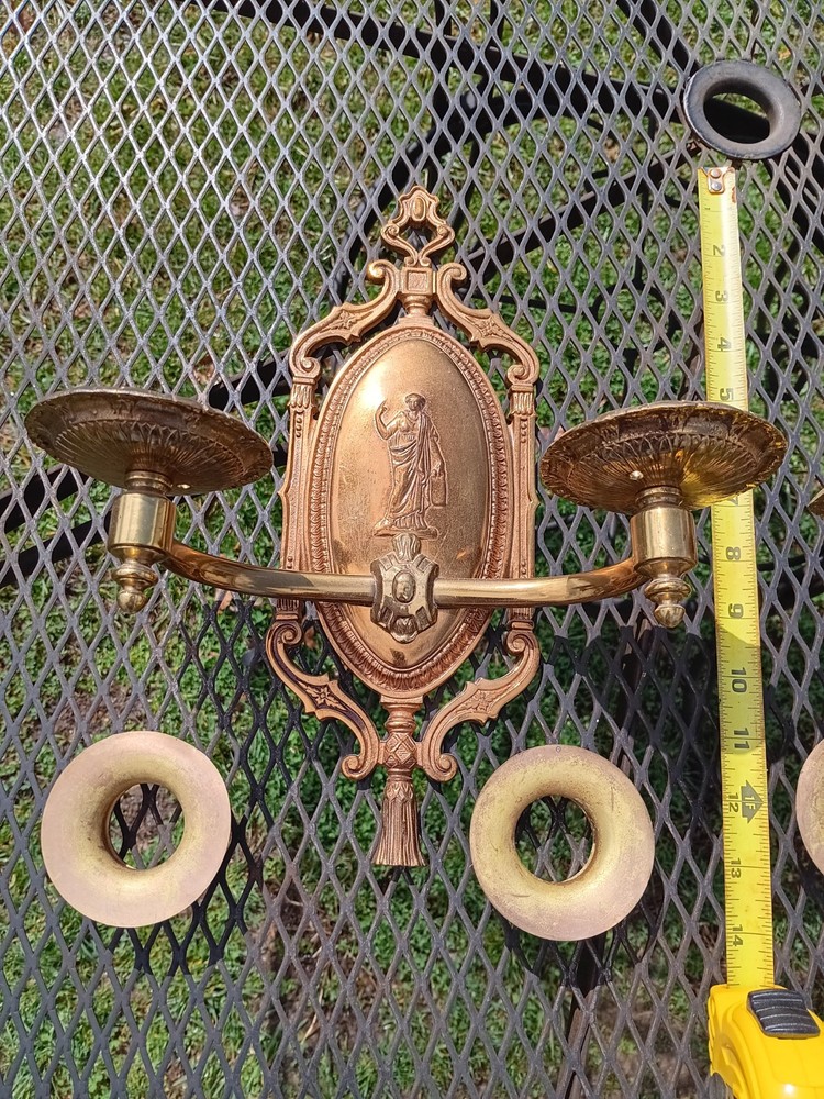 Antique Lion Brand Solid Brass Wall Sconces Pair