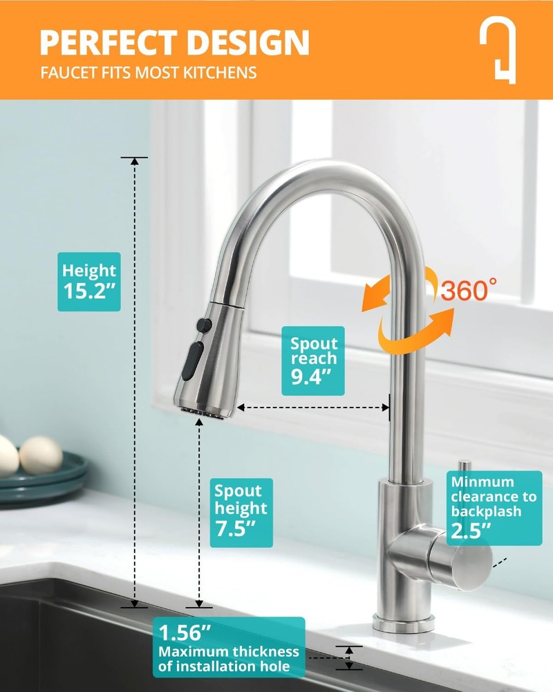 Kicimpro Kitchen Faucet with Pull Down Sprayer, Zero 800, Brushed Nickel