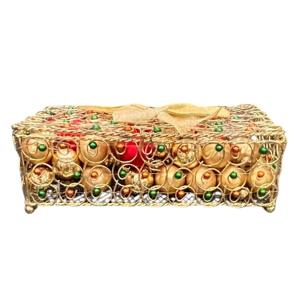 Gold WIRE MESH Rectangular Box Hinged Lid Loop Metal Scroll Mini Ornaments