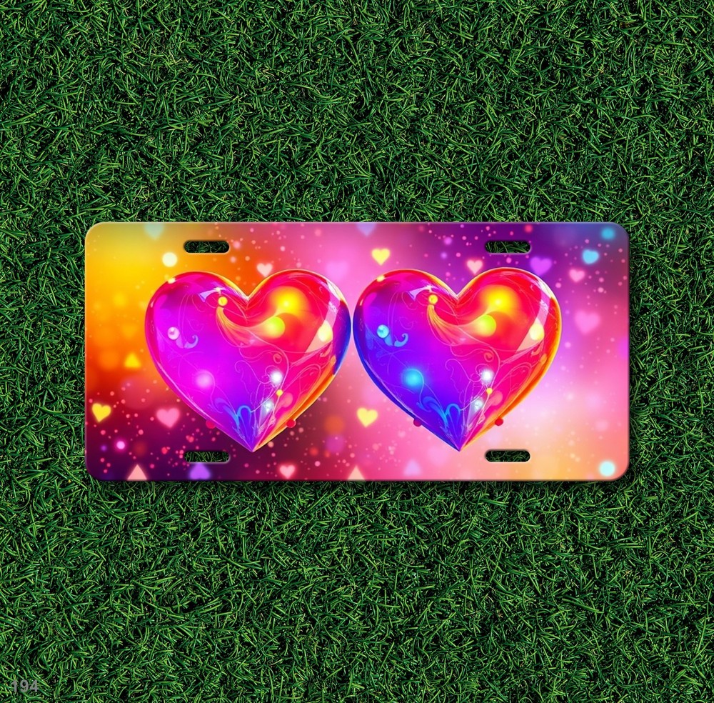 Colorful Hearts License Plate Optional Text Front Bumper Plate Unique Gift