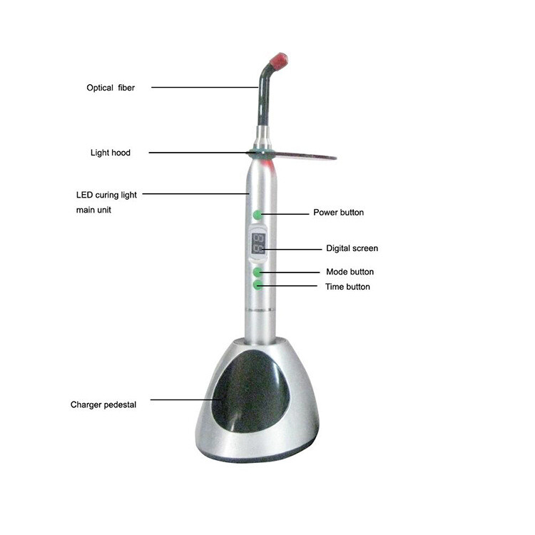 Dental Wireless 10W LED Resin Curing Light 2000mw/cm2 Quick Solidify Silver US