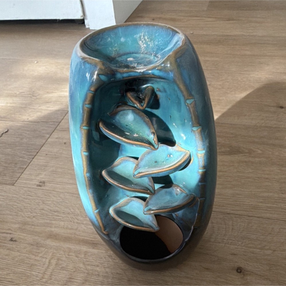 Ceramic Backflow Incense Burner Blue Green Waterfall Design