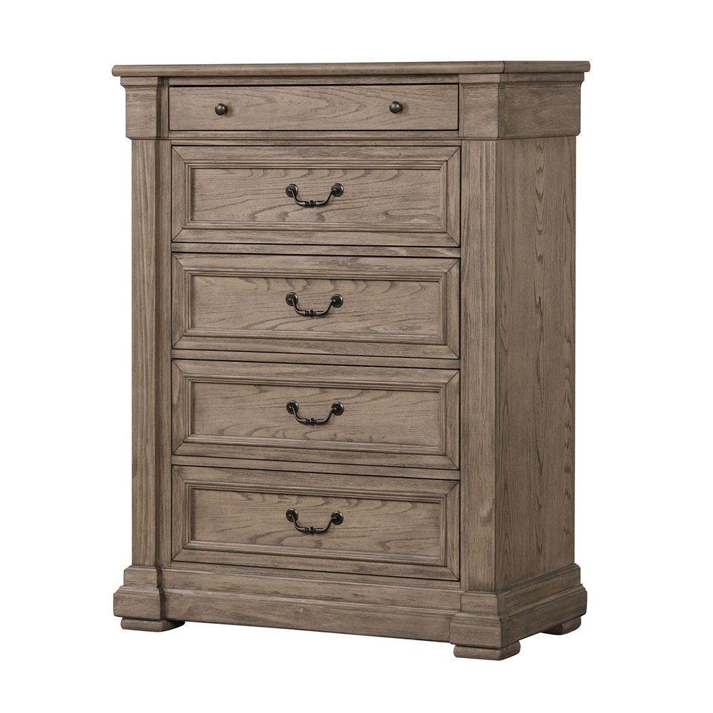 Transitional Style Queen Size 6pc Bed Set Weathered Brown Finish Bedroom