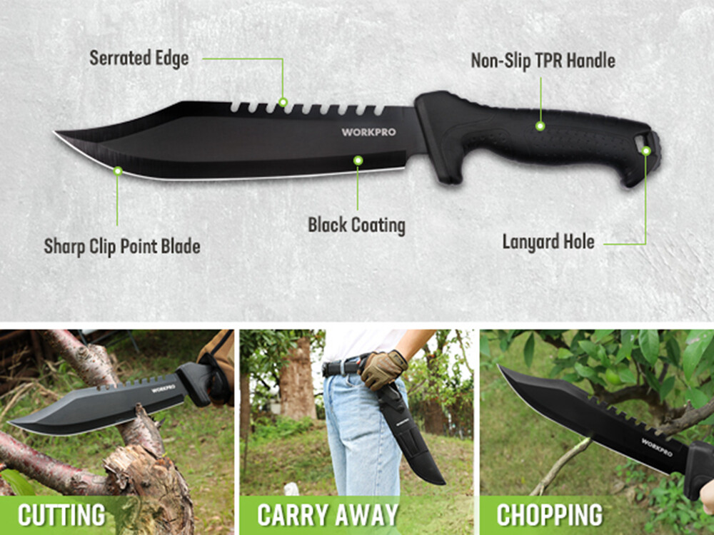 WORKPRO Camping Hatchet & Machete with Sheath Camping Tool Sets Fixed Blade NEW