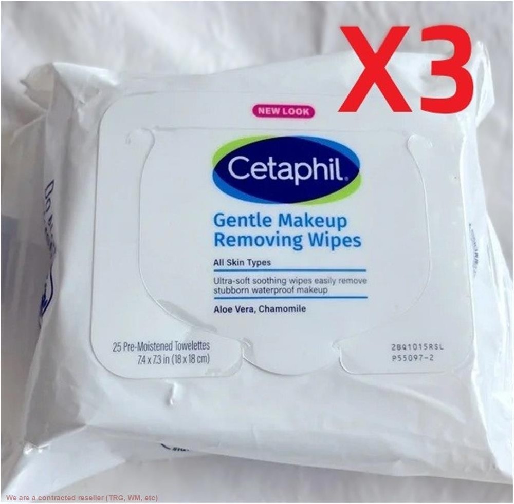 3 PACK!!! Cetaphil Makeup Removing Wipes - Unscented - 25ct