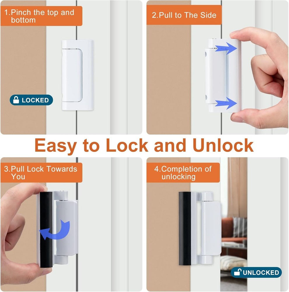 2 Pack Home Security Door Lock,Childproof Reinforcement 2Pack-White