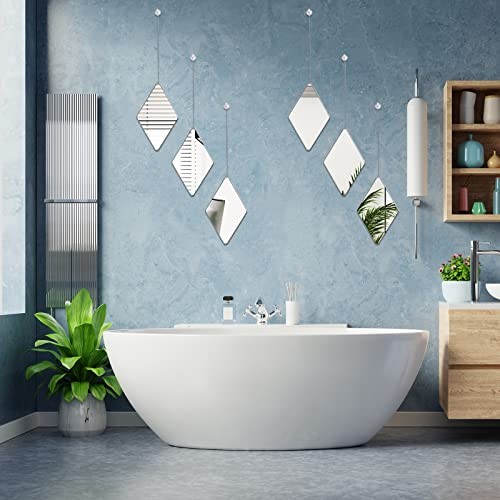 6 Pack Mirror Wall Decor Set with 2 Screwdriver Diamond Hanging Wall Mirror